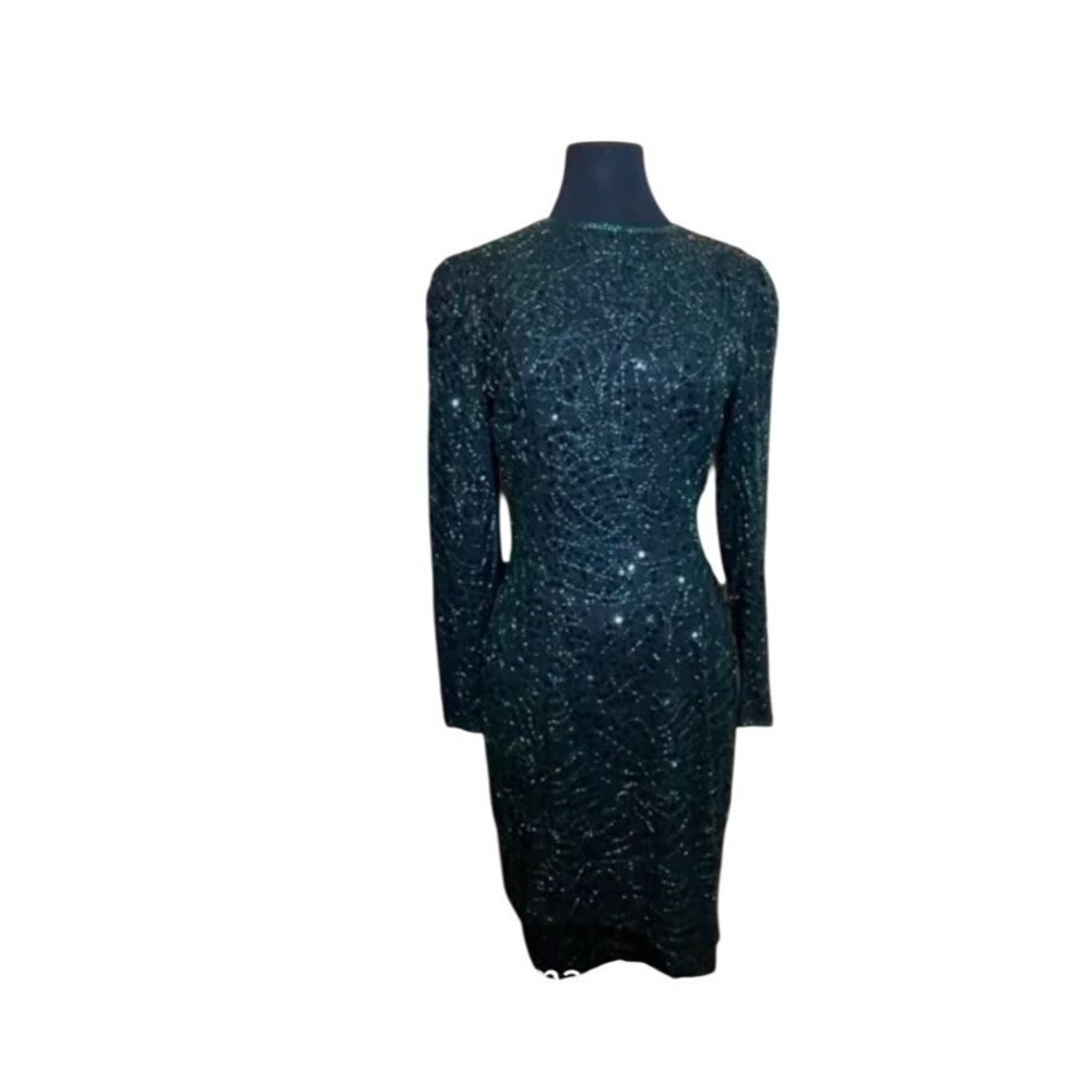 Niteline Della Roufogali Green & Black Long Sleeve Sequin Silk‎ Dress S